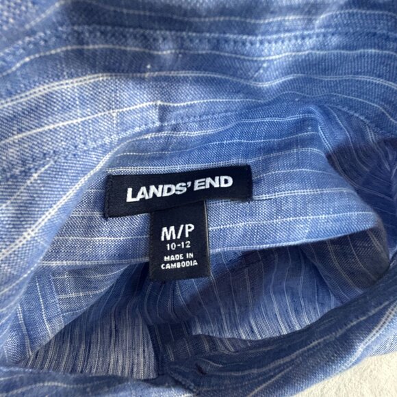 Lands' End Womens Blue Striped Linen Long Sleeve Shirt MP Roll-Tab Sleeve NWOT - Picture 3 of 7